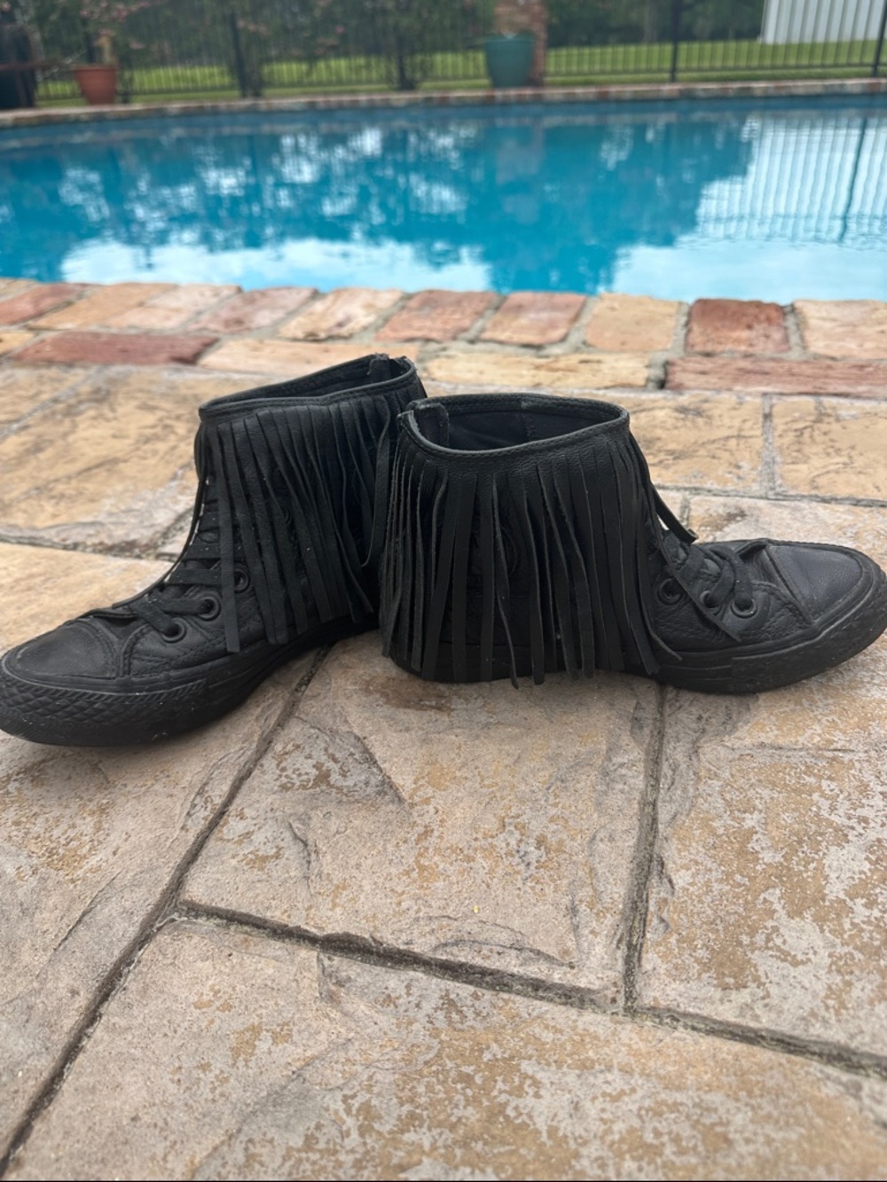 Vintage Black Fringe leather converse High-Top Sneakers